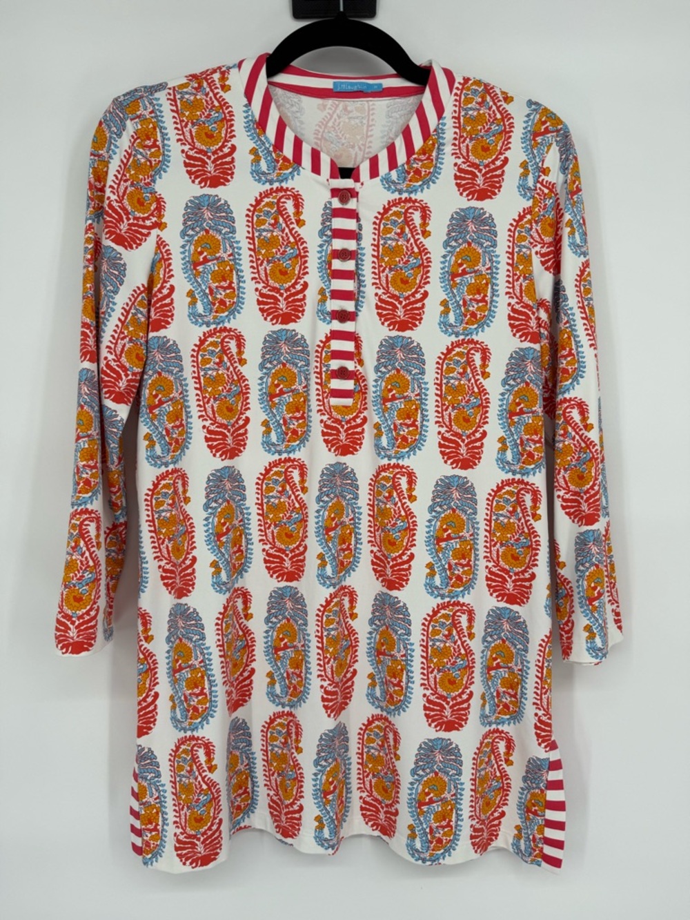 J.McLaughlin Paisley Tunic Top Stretch Knit Resort Preppy Coastal Chic Medium